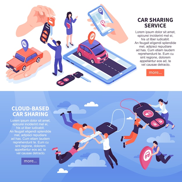 Free vector cloud based car sharing service banners set