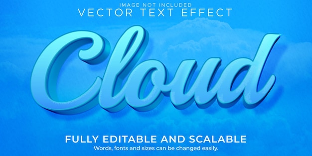 구름 파란색 텍스트 효과, 편집 가능한 공기 및 하늘 텍스트 스타일