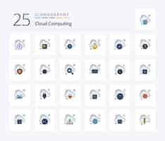 Free vector cloud computing 25 line filled icon pack including compact disk download alarm bell