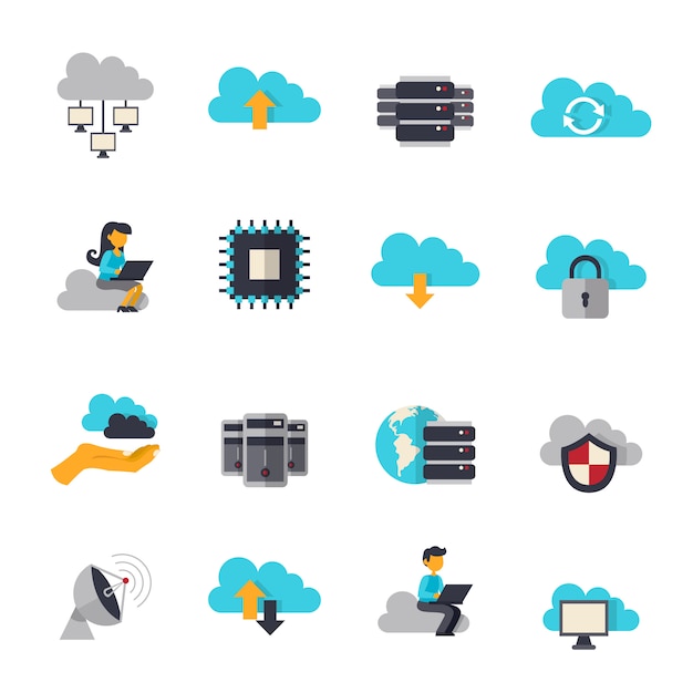 Free vector cloud computing flat icons set