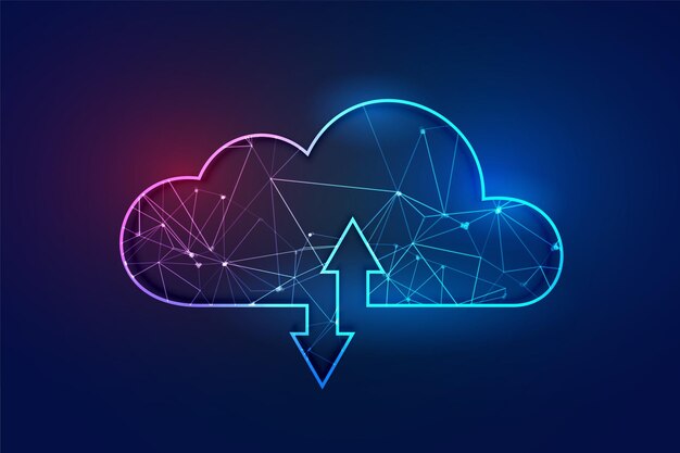 Cloud computing polygonal wireframe technology concept