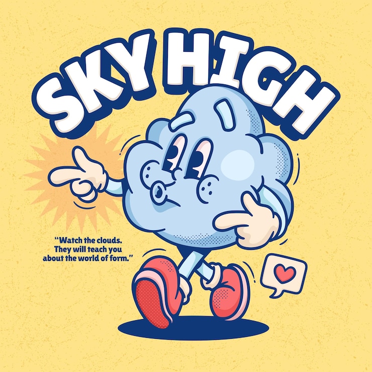 Free Vector cloud cute trendy retro cartoon vector hand drawn