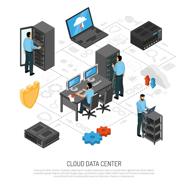 Free Vector cloud data center isometric flowchart