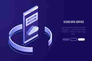 Free vector cloud data storage banner, smartphone with cloud icon and authorization form