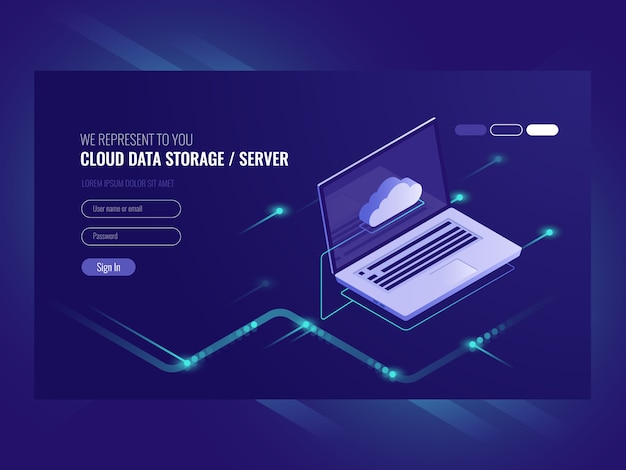 Бесплатное векторное изображение Хранилище облачных данных, удаленный доступ к данным, службы резервного копирования