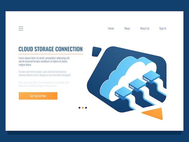 Free vector cloud data storage, remote technology, networking connection, file share access for team