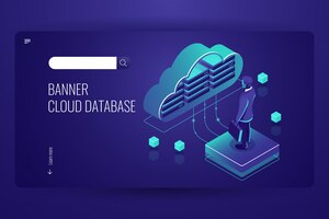 Бесплатное векторное изображение Облачная база данных, изометрическая иконка, данные облачных вычислений, человек остается на платформе