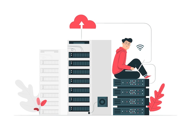 Vettore gratuito illustrazione di concetto di cloud hosting