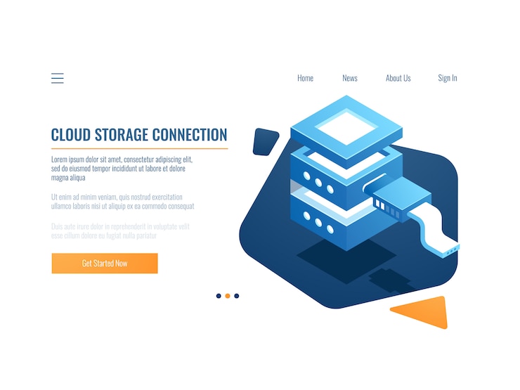 Free Vector cloud service icon, banner remote data storage and backup system, server room