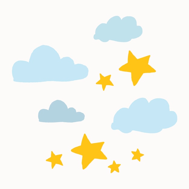Free vector cloud and star sticker vector flat design