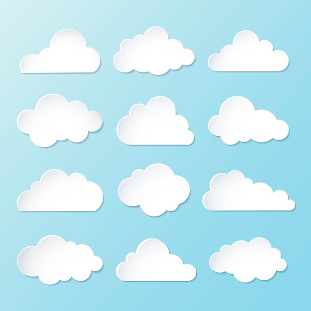 Free vector cloud sticker clipart vector set, 3d design