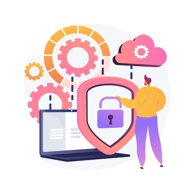 cloud storage idea. online computing. internet database, backup server. programming equipment. limited access, control pass, privacy settings. vector isolated concept metaphor illustration