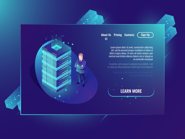 Free Vector cloud storage isometric concept, data center and database, server room rack