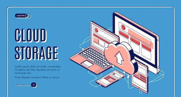 Vettore gratuito pagina di destinazione di archiviazione cloud su design retrò