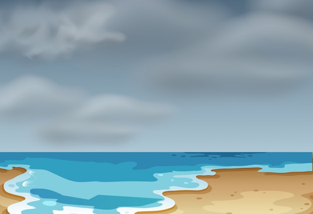 Free vector a cloudly beach scene