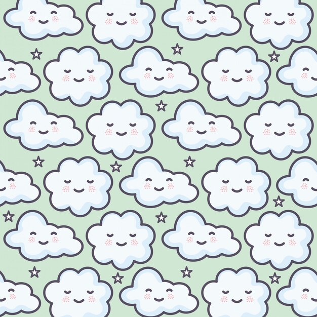 Clouds sky weather kawaii characters pattern