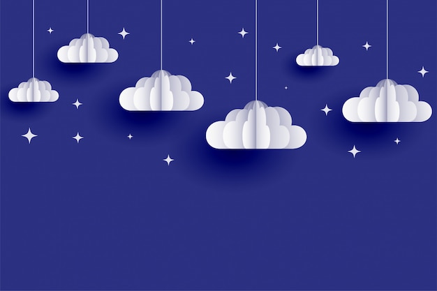 Free vector clouds and stars background in papercut style