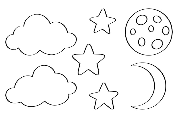 Free vector clouds stars and moons watercolour set