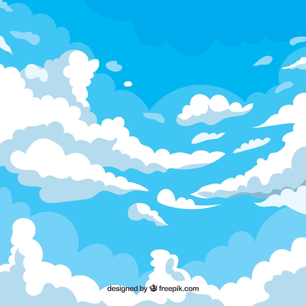 Cloudy sky background in flat style