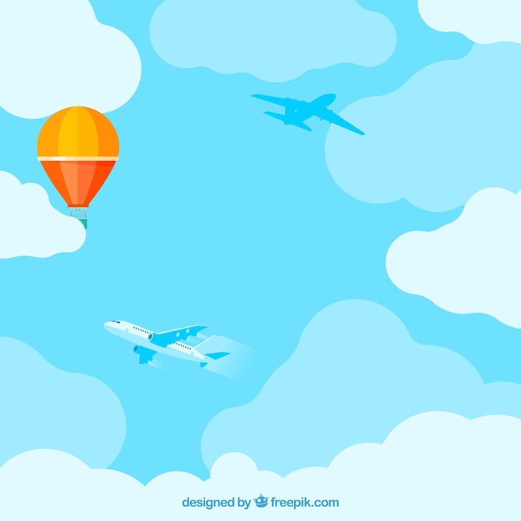 Free Vector cloudy sky background with colorful balloon flying