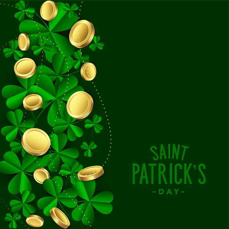 Free Vector clover leaves with gold coins saint patricks day background