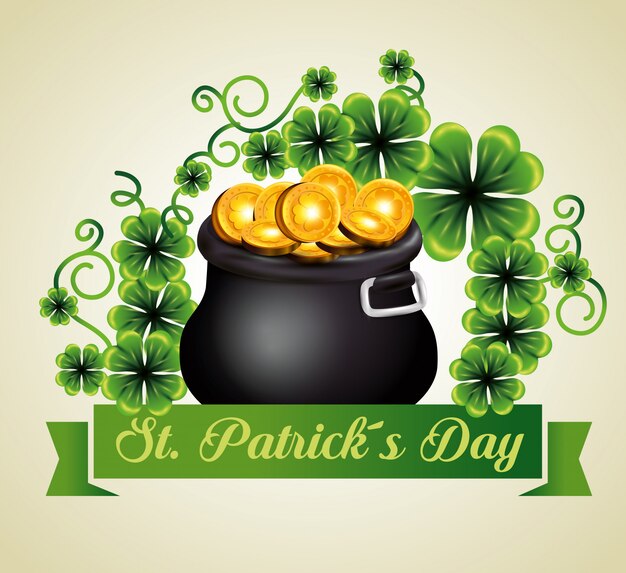 Free vector clovers plants with gold coins for st patrick's day