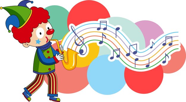 Free vector clown blowing saxophone with music notes on white background