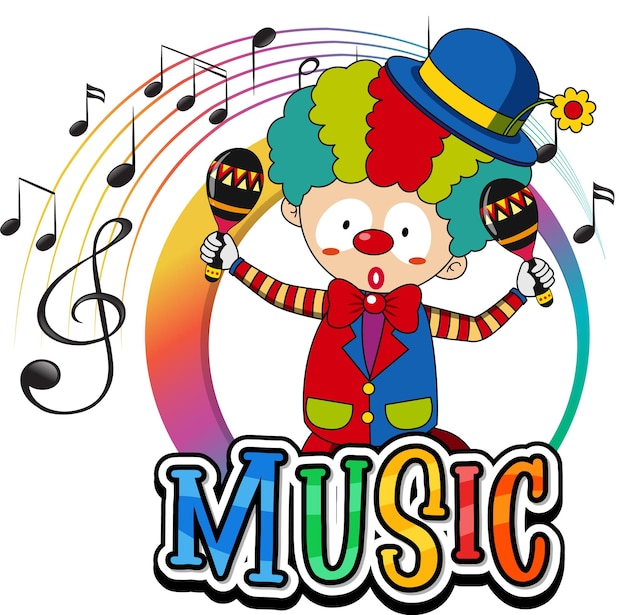 Free vector clown shaking maracas with music notes on white background