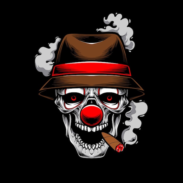 Clown skull wearing mafia hat vector