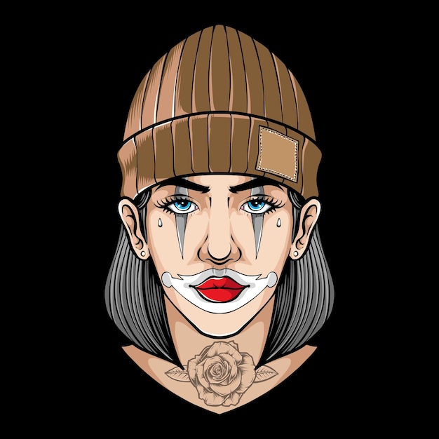 Free vector clown women with rose tattoo