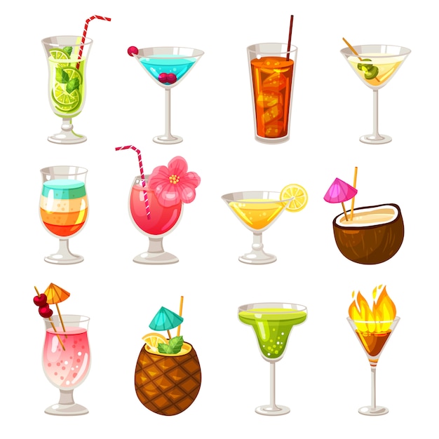 Free vector club cocktails icons set