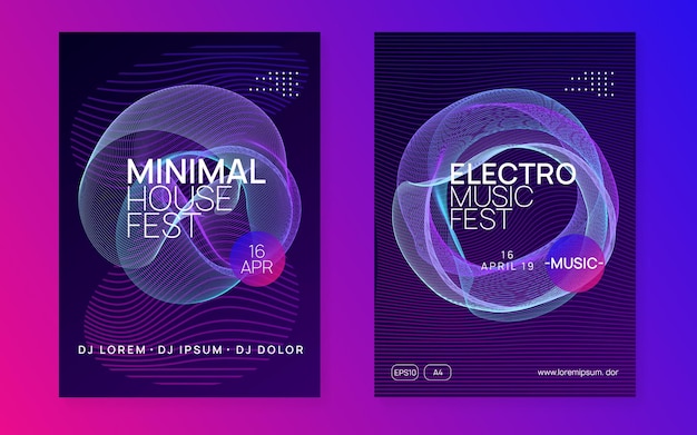 Club flyer Dynamic gradient shape and line Wavy discotheque cover set Neon club flyer Electro dance music Trance party dj Electronic sound fest Techno event poster