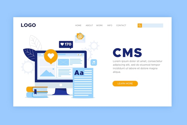 Vettore gratuito design piatto della pagina di destinazione cms