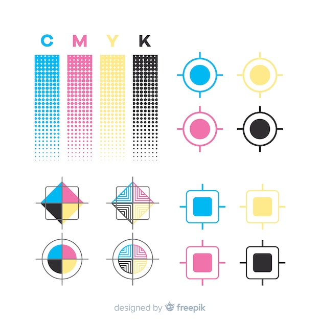 Vettore gratuito collezione di elementi di calibrazione cmyk