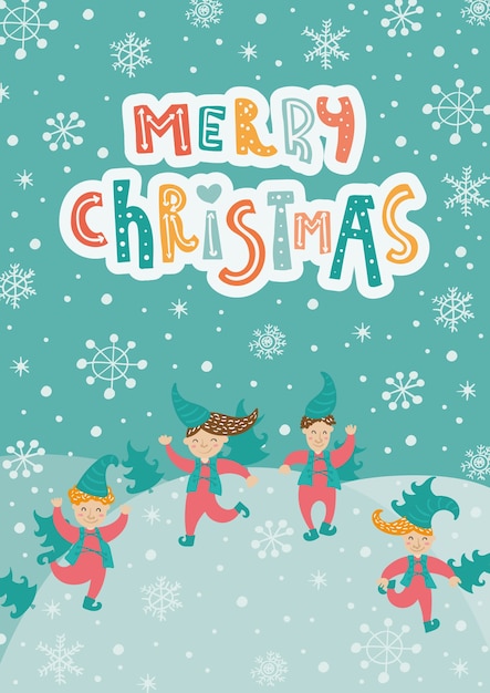 Cmyk christmas card with elves