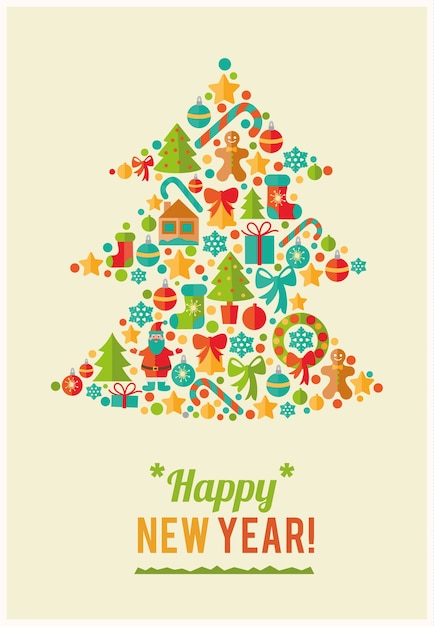 Free vector cmyk christmas greetings with tree