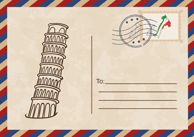 CMYK Postcard with Tower of Pisa