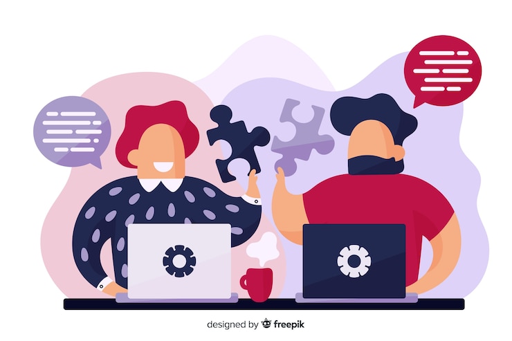 Free Vector co-workers landing page concept
