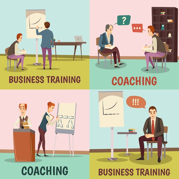 Free vector coaching concept icons set with business training symbols flat isolated