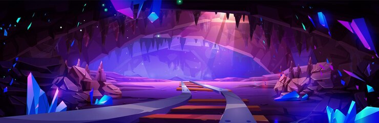 Free Vector coal mine cave with railway and crystal background