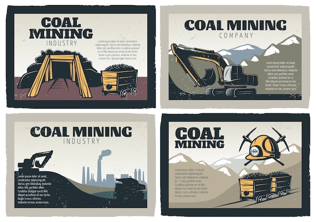 Free vector coal mining designs illustrations set