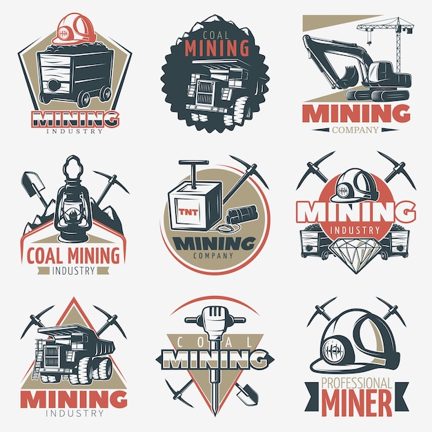 Free vector coal mining emblems set