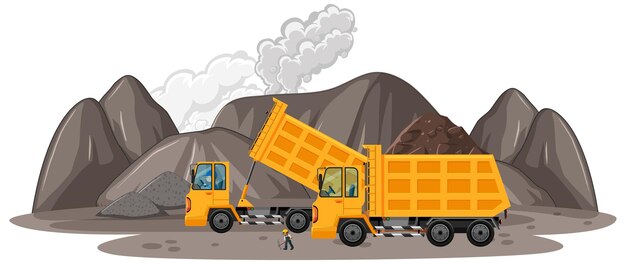 Coal mining illustration with construction trucks