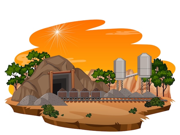 Free vector coal mining scene at sunset time