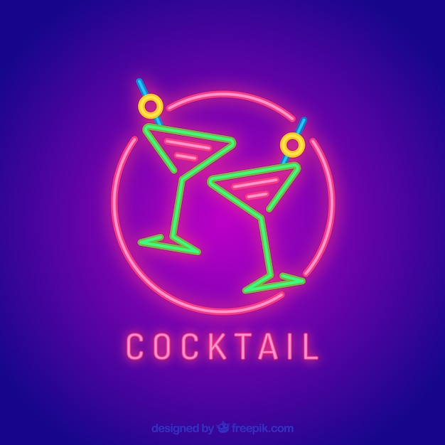 Free vector cocktail bar sign with neon light style