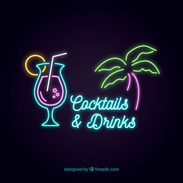 Free vector cocktail bar sign with neon light style