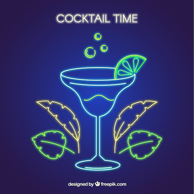 Free vector cocktail bar sign with neon light style