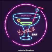 Free vector cocktail bar sign with neon light style