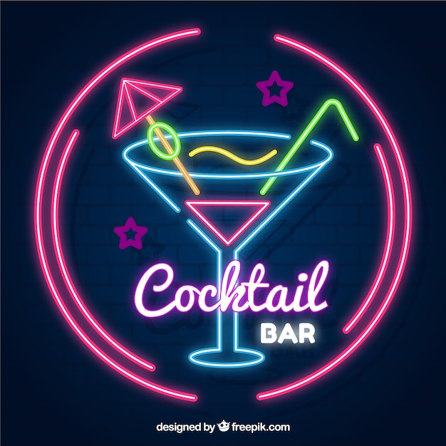 Free vector cocktail bar sign with neon light style