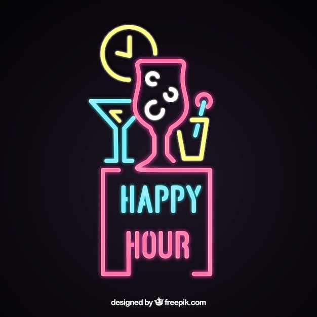 Free vector cocktail bar sign with neon light style